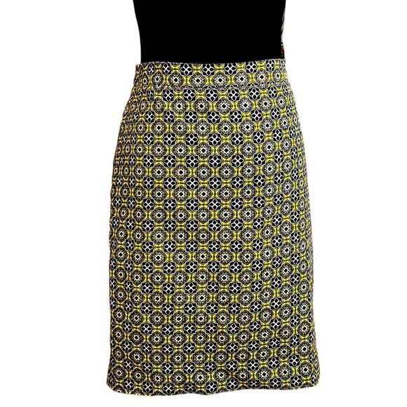 J. CREW The Pencil Basketweave Straight Cotton Lined Skirt Geometric Print Sz 12 - Picture 1 of 11